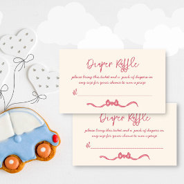 Roze lint boog schets baby shower luier loterij informatiekaartje
