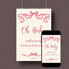 Roze lint boog schets baby shower welkom teken poster