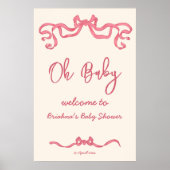 Roze lint boog schets baby shower welkom teken poster (Voorkant)