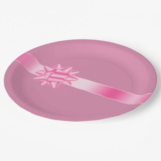 Roze lint boog verjaardag papieren bordje (Gekanteld)