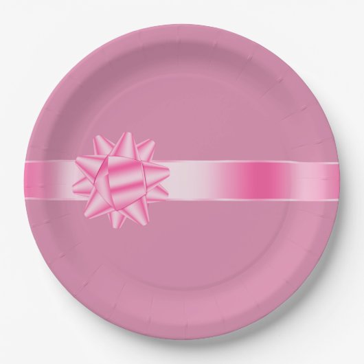 Roze lint boog verjaardag papieren bordje (Voorkant)