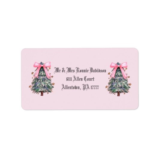 Roze Lint Boom Retouradreslabels Etiket (Voorkant)