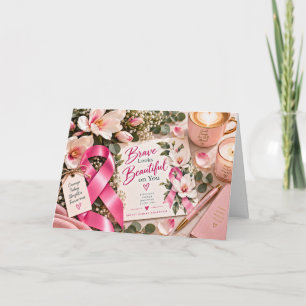 Roze lint borstkanker bewustzijn bloem kaart