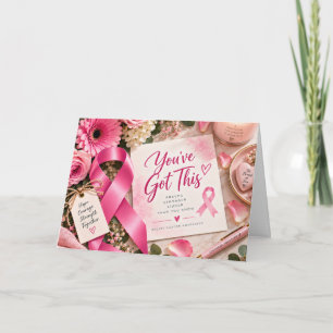 Roze Lint Borstkanker Bewustzijn Bloemen Kaart