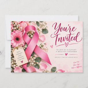 Roze lint borstkanker bewustzijn bloemen  kaart