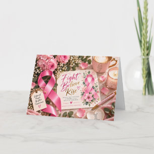 Roze lint borstkanker bewustzijn bloemen kaart