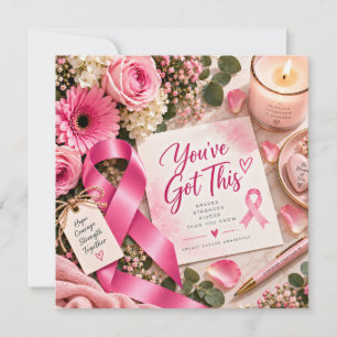 Roze lint borstkanker bewustzijn bloemstuk kaart