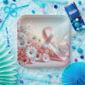 Roze lint Borstkanker Bewustzijn en Daisies Papieren Bordje (Feest)