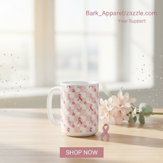 Roze Lint Borstkanker Bewustzijn Geruit Koffiemok