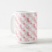 Roze Lint Borstkanker Bewustzijn Geruit Koffiemok (Voorkant links)
