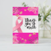 Roze lint Borstkanker Bewustzijn met bloemen Bedankkaart (Staand voorkant)