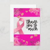 Roze lint Borstkanker Bewustzijn met bloemen Bedankkaart (Voorkant / Achterkant)