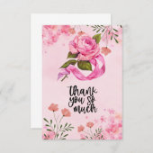 Roze lint Borstkanker Bewustzijn met bloemen Bedankkaart (Voorkant / Achterkant)