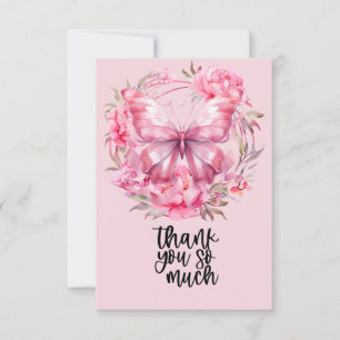 Roze Lint Borstkanker Bewustzijn met Bloemen Bedankkaart