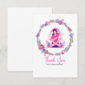 Roze lint Borstkanker Bewustzijn met bloemen Bedankkaart (Voorkant / Achterkant)