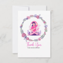 Roze lint Borstkanker Bewustzijn met bloemen Bedankkaart