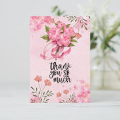 Roze lint Borstkanker Bewustzijn met bloemen Bedankkaart (Staand voorkant)