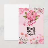 Roze lint Borstkanker Bewustzijn met bloemen Bedankkaart (Voorkant / Achterkant)