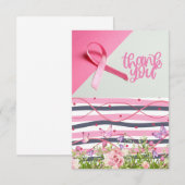 Roze lint Borstkanker Bewustzijn met bloemen Bedankkaart (Voorkant / Achterkant)