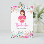 Roze lint Borstkanker Bewustzijn met bloemen Bedankkaart (Staand voorkant)