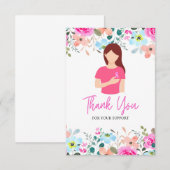 Roze lint Borstkanker Bewustzijn met bloemen Bedankkaart (Voorkant / Achterkant)