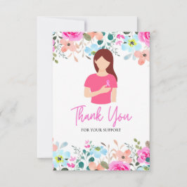 Roze lint Borstkanker Bewustzijn met bloemen Bedankkaart