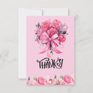 Roze lint Borstkanker Bewustzijn met bloemen Bedankkaart