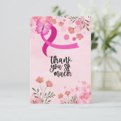 Roze lint Borstkanker Bewustzijn met bloemen Bedankkaart (Staand voorkant)