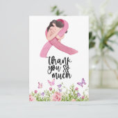 Roze lint Borstkanker Bewustzijn met bloemen Bedankkaart (Staand voorkant)