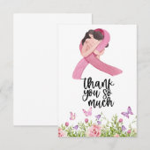 Roze lint Borstkanker Bewustzijn met bloemen Bedankkaart (Voorkant / Achterkant)