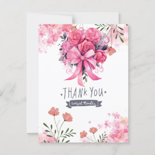 Roze Lint Borstkanker Bewustzijn met Bloemen Briefkaart