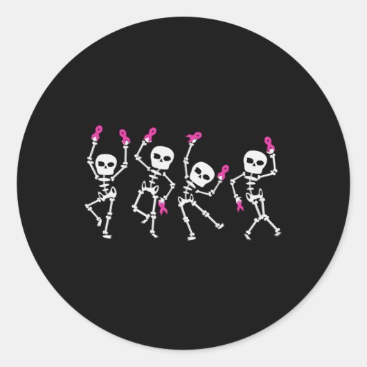 Roze lint Borstkanker Bewustzijn Skelet Dansen Ronde Sticker (Voorkant)