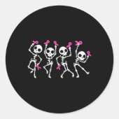 Roze lint borstkanker bewustzijn skelet ronde sticker (Voorkant)