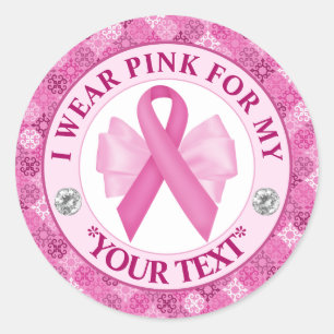 Roze Lint Borstkanker Bewustzijnsontwerp Ronde Sticker