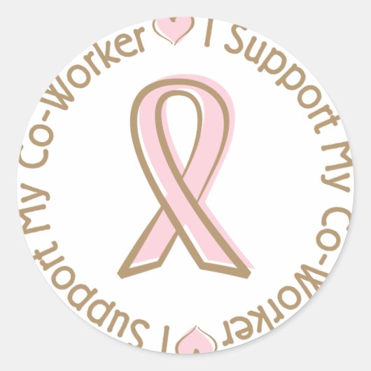 Roze Lint Borstkanker Ondersteuning Co-werker Ronde Sticker (Voorkant)