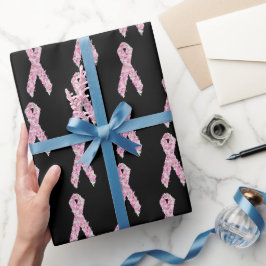 Roze Lint Borstkanker Overlevende Bloemen Cadeaupapier