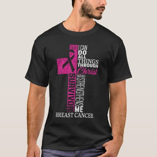 Roze lint borstkanker Overlevende Christelijke kru T-shirt (Voorkant)