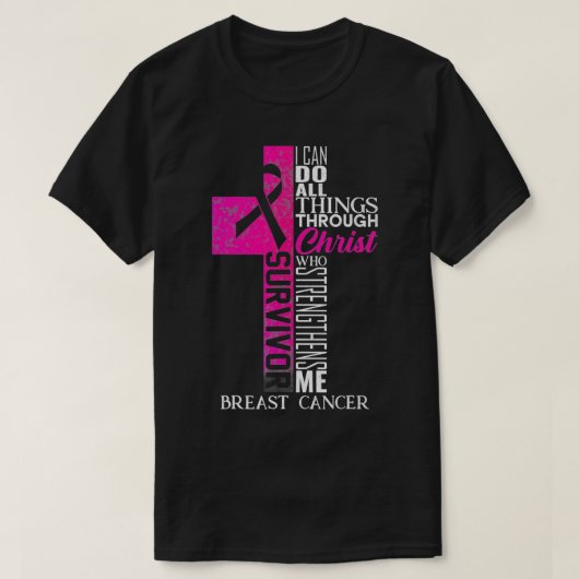 Roze lint borstkanker Overlevende Christelijke kru T-shirt (Design voorkant)