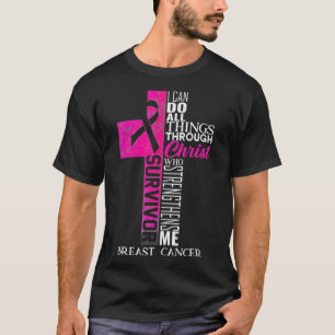 Roze lint borstkanker Overlevende Christelijke kru T-shirt