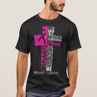 Roze lint borstkanker Overlevende Christelijke kru T-shirt
