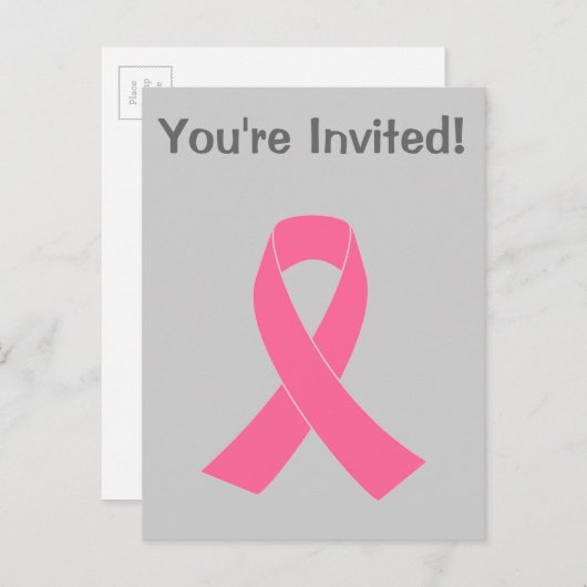 Roze lint - Borstkanker Uitnodiging Briefkaart (Voorkant / Achterkant)