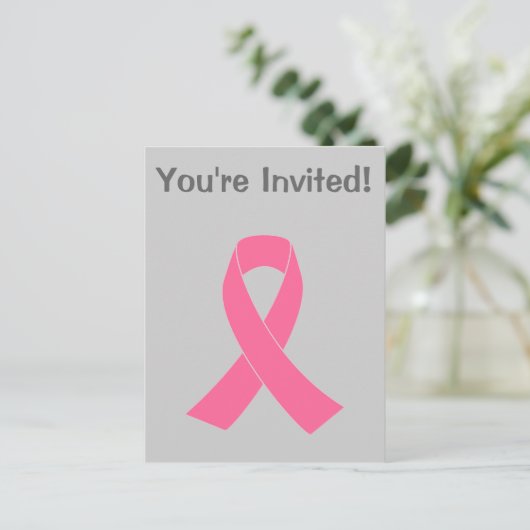 Roze lint - Borstkanker Uitnodiging Briefkaart (Staand voorkant)