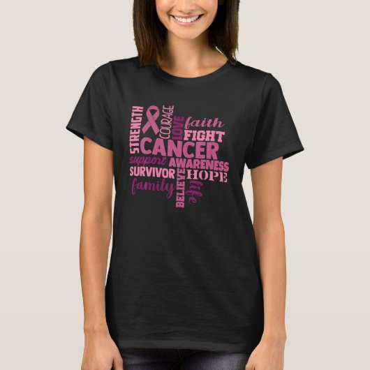 Roze Lint Borstkanker Warrior Awareness Borst T-shirt (Voorkant)