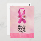 Roze Lint Borstkankerbewustzijn met Bloemen Briefkaart (Voorkant / Achterkant)
