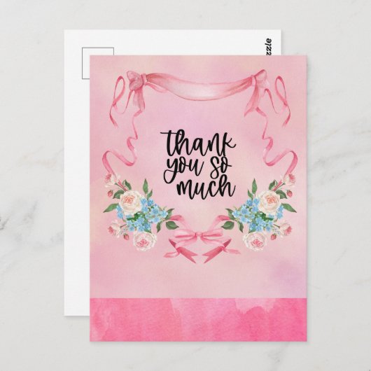 Roze Lint Borstkankerbewustzijn met Bloemen Briefkaart (Voorkant / Achterkant)