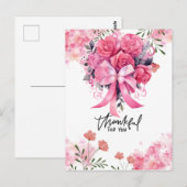 Roze Lint Borstkankerbewustzijn met Bloemen Briefkaart (Voorkant / Achterkant)