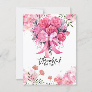 Roze Lint Borstkankerbewustzijn met Bloemen Briefkaart