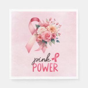 Roze lint borstkankerbewustzijn met bloemen servet