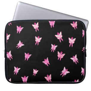 Roze lint-borstkankervoorlichting Butterflies Laptop Sleeve