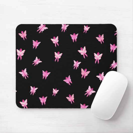 Roze lint-borstkankervoorlichting Butterflies Muismat (Met muis)
